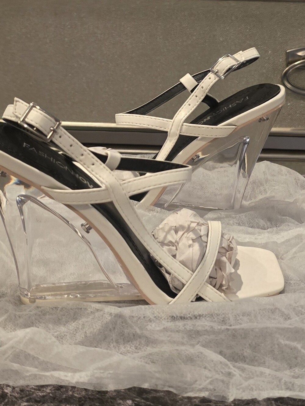 Fashionnova White Clear Wedge Slingback Sandals